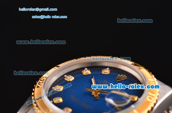 Rolex Datejust Automatic Two Tone with Gold Bezel,Blue Dial and Diamond Marking - Click Image to Close